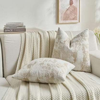 FUTEI Brown White Decorative Throw Pillow Covers 26x26 Inch Set of 2,Soft Faux Cashmere Jacquard - Textured & Cozy Euro Pillow Shams,Modern Home Decor for Couch Bed Living Room