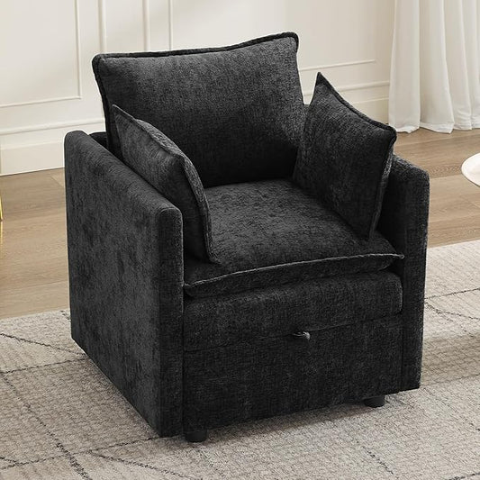 30" Cloud Modular Single Sofa Chair with Storage, Modern Upholstered Accent Chair Deep Seat, Chenille Reading Lounge Armchair for Living Room, Bedroom, Small Space, Black
