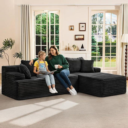 Hobestluk Modular Sectional Couch Sofa,96" Boneless Couches for Living Room, Memory Foam Sectional Couch with Oversized Chaise,L-Shape Couches (Black, Right Facing)