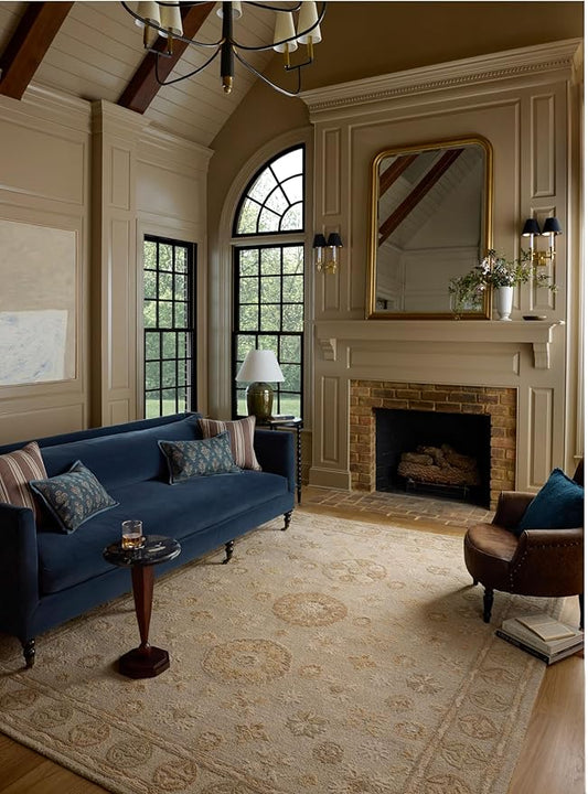 Loloi Chris Loves Julia Dorothea Collection DRT-03 Dove/Natural 9'-3" x 13' Area Rug Wool Neutral Floral Living Room Bedroom Carpet