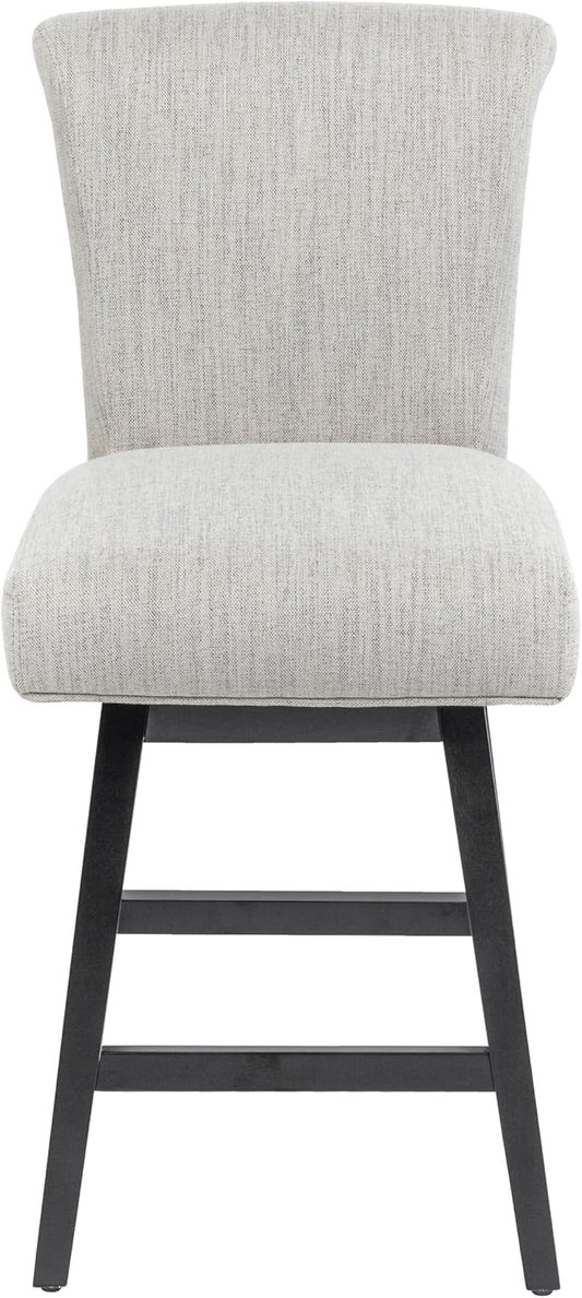 Bar Stools Set of 2, 26 Inch Upholstered Barstools with 15.7" High Back and Footrest, Swivel Counter Height Barstools for Kitchen Island Home Bar Performance Fabric Ivory White