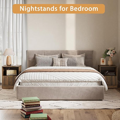 3-Piece Modern Bedroom Furniture Set, Wide 8-Drawer Dresser & 1-Drawer Nightstands Set of 2, Natural Wood Dresser and Nightstand Sets for Bedroom, Hallway, Walnut
