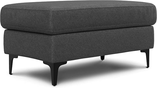 SIMPLIHOME Ava Ottoman in 100% Recycled Polyester Tightly Woven Performance Fabric, Pebble Grey, 36-inches Wide, Mid-Century Modern Multipurpose Table Ottoman or Footrest, Assembled, for Living Room