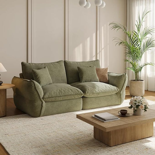 81'' Down Blend Loveseat, Deep Seat Cloud Sofa with Feather-Filled Cushions, Ultra Soft Sink-in Comfort Couch for Living Room, Modern Oversized Sofa – Sage Mist