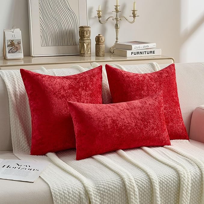 FUTEI Christmas Red Flannel Throw Pillow Covers 22x22 Inch Set of 2,Soft Dimensional TextuChristmas Red Cushion Cases,Modern Home Decor for Couch Living Room