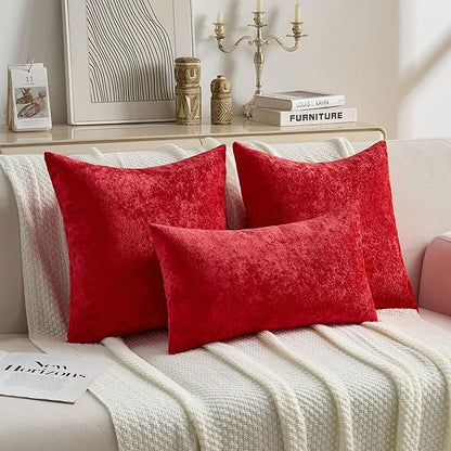 FUTEI Christmas Red Flannel Throw Pillow Covers 16x16 Inch Set of 2,Soft Dimensional TextuChristmas Red Cushion Cases,Modern Home Decor for Couch Living Room