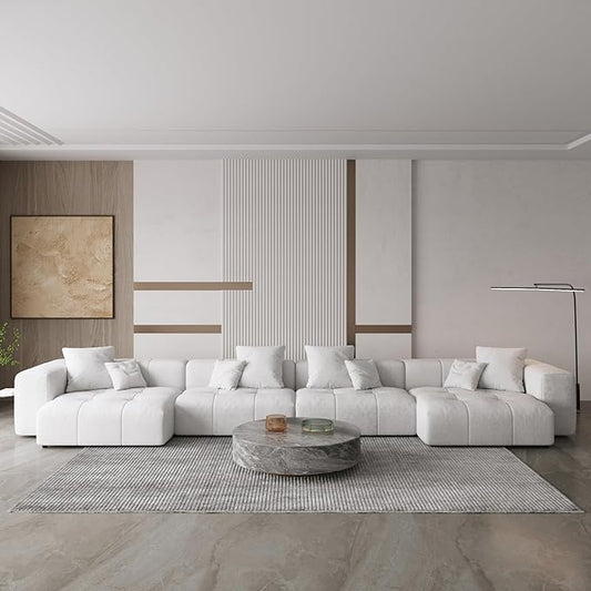 WJShome 183" Oversized Modular Sectional Sofa, U Shaped Couch with Ottoman,Sectional Couches for Living Room,Large Linen Deep Seat with Pillow Couches for Home,Spacious Space,White