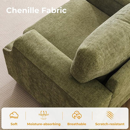 85'' L Shaped Couch with Armrest Organizer,Comfy 3 Seats Sofa with Storage Ottoman,Chenille Sectional Couches for Living Room,Bedroom,Apartment,Sofa Set with Oversized Chair,Green