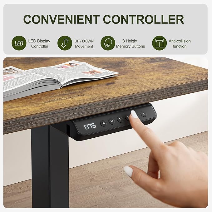 BANTI L-Shaped Standing Desk - 75 x 63 Inch Adjustable Corner Standing Desk with Charging Station - L Shape Sit Stand Table with Memory Controller, Splice Board for Home Office