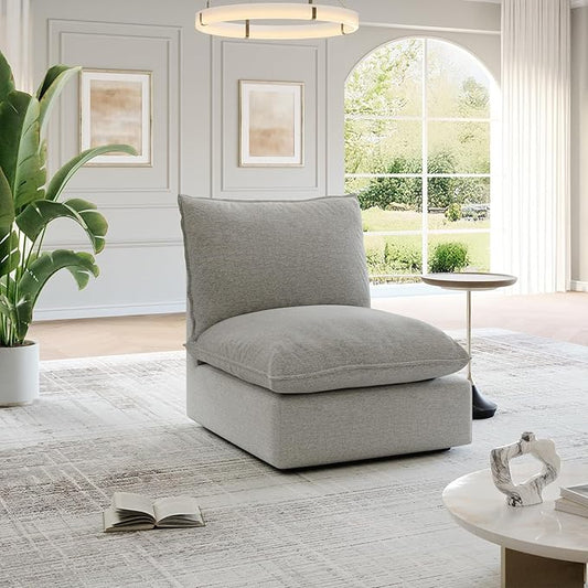 Cloud Middle Sectional, Waterproof Down Filled Sectional Sofa, High Backrest Modular Sectional Couches for Living Room, Modern Modular Couch with Removable Cover, Light Gray