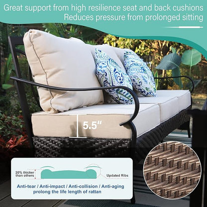 MFSTUDIO Outdoor Patio Furniture Set, 7 PCS Metal Patio Conversation Sets for 9, Patio Sectional Set with High Back 3-Seat Sofa, Loveseat, 2 Fixed Sofa Chairs, 2 Ottoman, 1 Coffee Table
