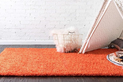 Unique Loom Solid Shag Collection Area Rug (10' x 13' Rectangle, Tiger Orange)