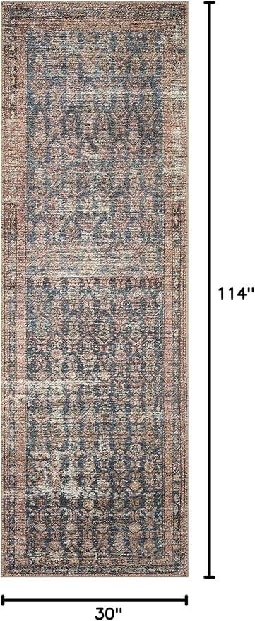 Loloi Amber Lewis Billie Collection, Ocean & Brick 2'-6" x 9'-6" Area Rug – Antique & Distressed Accent Rugs for Living Room, Bedroom, Entryway & Hallway, No Shed High Traffic Area Home Decor Rug