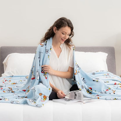Berkshire Blanket Peanuts® VelvetLoft® Cute Character Snoopy Plush Blanket,Snoopy The Athlete Closed in Blue,King 90 in x 108 in (Official Peanuts® Product)