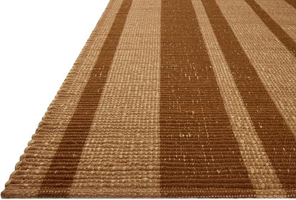 Loloi Leanne Ford Weatherstaff Collection WTS-04 Cinnamon/Natural 3'-6" x 5'-6" Accent Rug Jute, Striped, Neutral, Entryway, Mudroom, Bathroom, and Kitchen