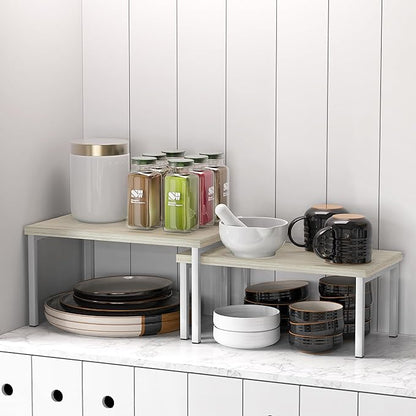 Simple Houseware Wooden Top Expandable Stackable Kitchen Cabinet and Counter Shelf Organizer, Maple