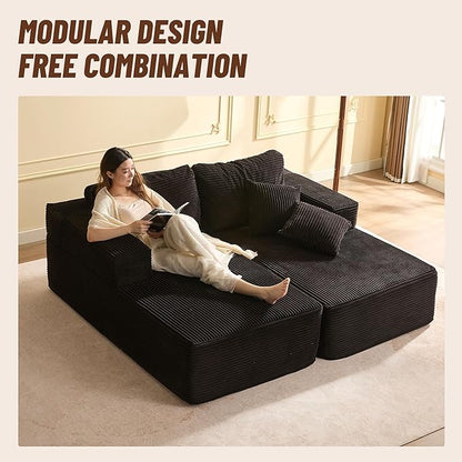 Chaise Lounge Chair, Boneless Couch for Living Room and Bedroom, Sleeper Couches Reading Chairs, Corduroy, Black