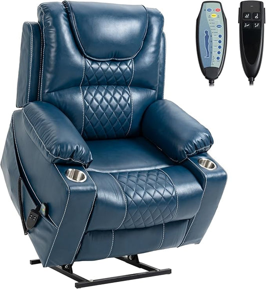 Dual Motor Power Lift Recliner Chair Sofa with Massage and Heating for Big Elderly Adults People, Lay Flat Lift Chair, Infinite Position, 2 Cup Holders, 2 Side Pockets, Lumbar Pillow