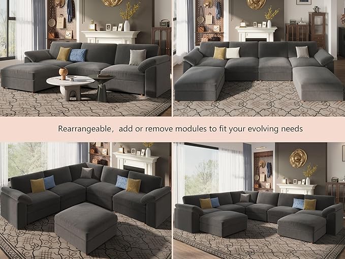 EASE MOOSE Oversized Sectional Modular Sofa,L Shape Sectional Couch with Ottoman,Deep Seat Cloud Couch for Living Room，Removable Cover