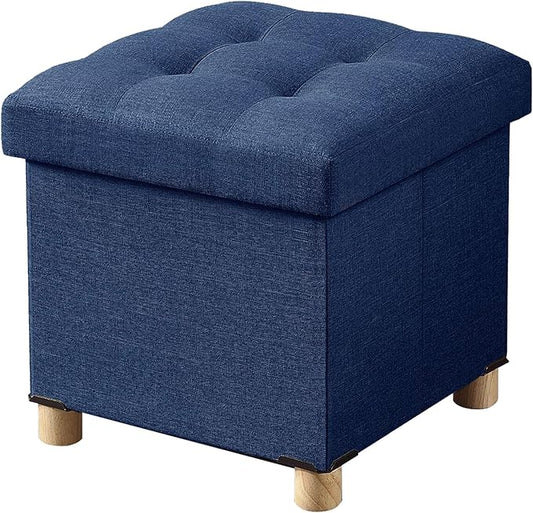BRIAN & DANY Ottoman with Storage, Small Storage Ottoman for Dorm, Linen Folding Ottoman Foot Stool with Legs for Living Room and Bedroom, 15"x15"x15" - Blue