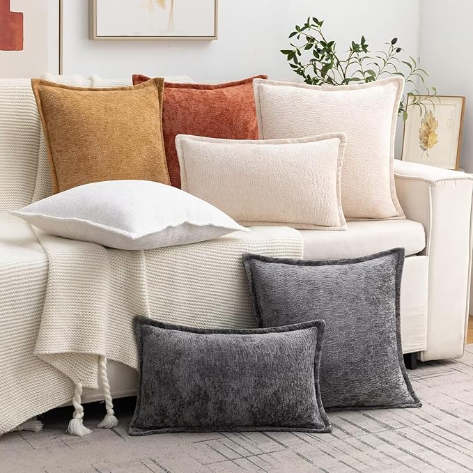 Burnt Orange Fall Decorative Throw Pillow Covers 20x20 Inch Set of 2 Cozy Soild Chenille Cushion Cases Soft Textured Square Couch Pillows Cover Boho Accent Farmhouse Pillowcases for Bed