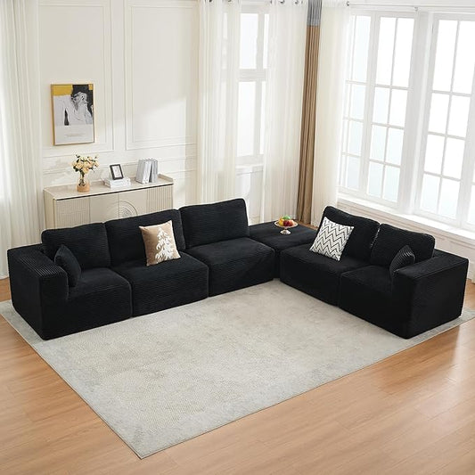 Cloud Modular Sectional Sofa Couch,L-Shape Modern Boneless Sectional Couch with Deep Seat,Upholstered Couches for Living Room Bedroom,No Assembly Required,Black