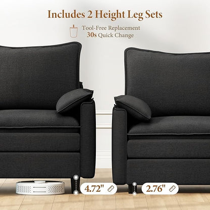 Vesgantti 108" V-Shaped Corner Couch Sectional, 7 Seat Customizable Modular Cloud Couches with Movable Ottoman, Chenille Deep Seat Sofa Set with Chaise for Living Room, Bedroom and Apartment, Black