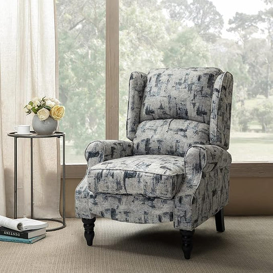 HULALA HOME Upholstered Wingback Recliner Chair, Small Adjustable Footrest Push Back Single Reclining Sofa, Mid Century Modern Lounge Armchair for Living Room, Bedroom, Reading/Grey