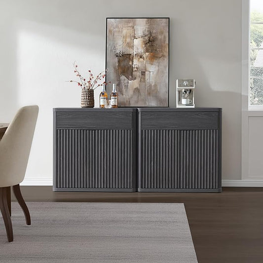 SICOTAS Buffet Cabinet with Storage - Accent Fluted Storage Cabinet with 4 Doors & 2 Drawers Sideboard Credenza Buffet Table Console Cabinets for Living Room Kitchen Dining Room Entryway Office