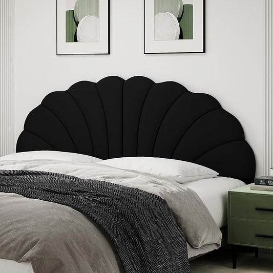 King Size Headboard Only, Petal Wall Mount Headboard King/California King Size for Adjustable Bed Velvet Upholstered Head Board Easy Assembly, Black