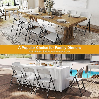 24 Pack Folding Chairs, 700lbs Capacity Heavy Duty Folding Chair with Reinfoced Steel Frame for Indoor/Outdoor Use, White Plastic Foldable Chairs for Party, Patio, Meeting, Wedding and School