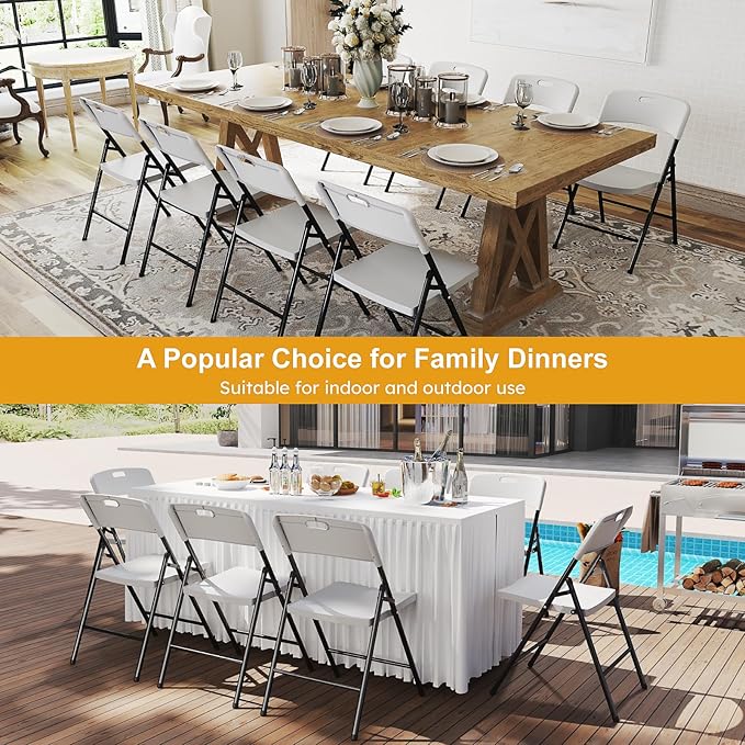 6 Pack Folding Chairs, 700lbs Capacity Heavy Duty Folding Chair with Reinfoced Steel Frame for Indoor/Outdoor Use, White Plastic Foldable Chairs for Party, Patio, Meeting, Wedding and School
