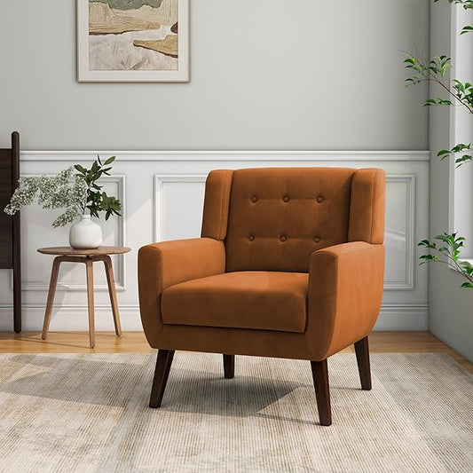 Accent Chair, Modern Velvet Arm Chair for Living Room, Bedroom, Comfy High-Resilient Sponge Reading Chair for Small Spaces-Velvet Orange, Set of 1
