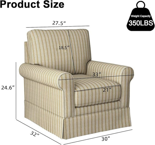 INZOY Swivel Accent Chair Set of 2, Mid Century Modern Reading Chair, Upholstered Swivel Square Chair for Living Room Bedroom Small Spaces, Fully Assembled, Brown Stripe