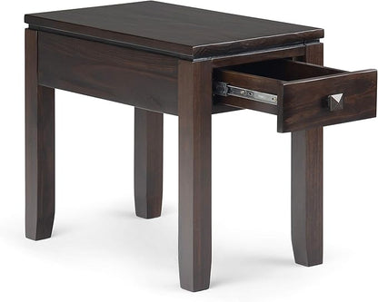SIMPLIHOME Cosmopolitan SOLID WOOD 14 Inch Wide Rectangle Contemporary Narrow Side Table in Mahogany Brown, For the Living Room and Bedroom