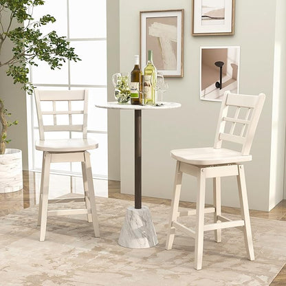 COSTWAY Swivel Bar Stools Set of 4, 24.5 Inch Counter Height Bar Chairs w/Hollow Backrest & Contoured Seat, Wooden Barstools w/Footrest for Kitchen Island, Pub, Bistro, Cafe (4, White)