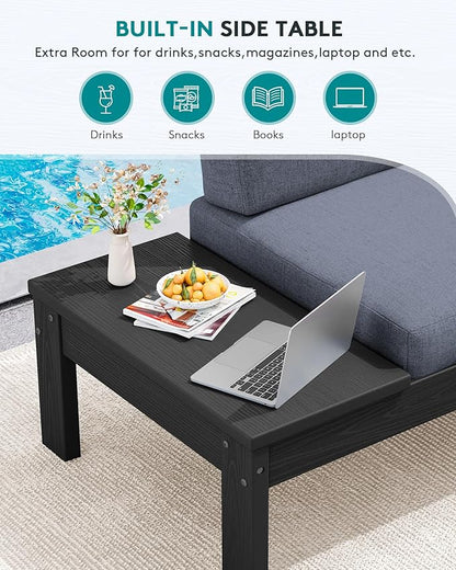 SERWALL HDPE Outdoor Sofa Set, All-Weather Patio Furniture Set, Seats 6, Modular Sectional Patio Furniture for Deck, Yard and Balcony, Black Frame with Grey Cushion