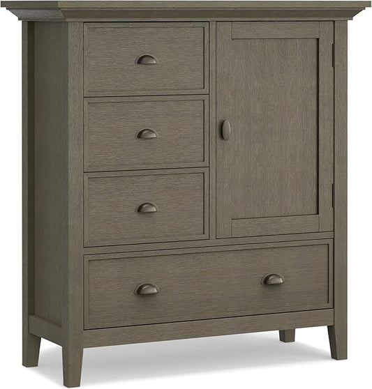 SIMPLIHOME Redmond SOLID WOOD 39 inch Wide Transitional Medium Storage Cabinet in Farmhouse Grey for the Living Room, Entryway and Family Room