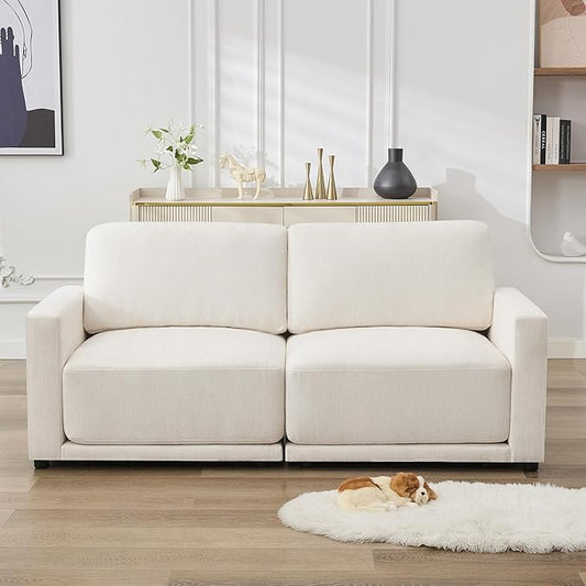 77.4" Chenille Modular Loveseat Oversized Upholstered 2 Seater Sectional Sofa with Thickened Cushions, Easy Assembly, Modern Comfy Love Seat Couch for Living Room, White