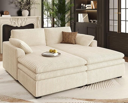 Belffin Large Modular Sectional Sofa with Deep Chaise, 73.6" Corduroy L Shaped Couch with 9" Soft Dual-Layer Seats Cushion for Living Room, Apartment, Beige