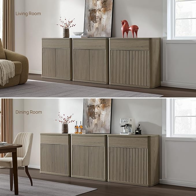 SICOTAS Buffet Cabinet with Storage - Accent Fluted Storage Cabinet with 4 Doors & 2 Drawers Sideboard Credenza Buffet Table Console Cabinets for Living Room Kitchen Dining Room Entryway Office
