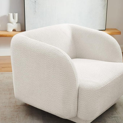 VANOMi Oversized Living Room Chair, Modern Comfy Accent Barrel Chairs, Single Sofa Chair with Wood Legs, Upholstered Armchair for Bedroom, Office, Waiting Room (White)