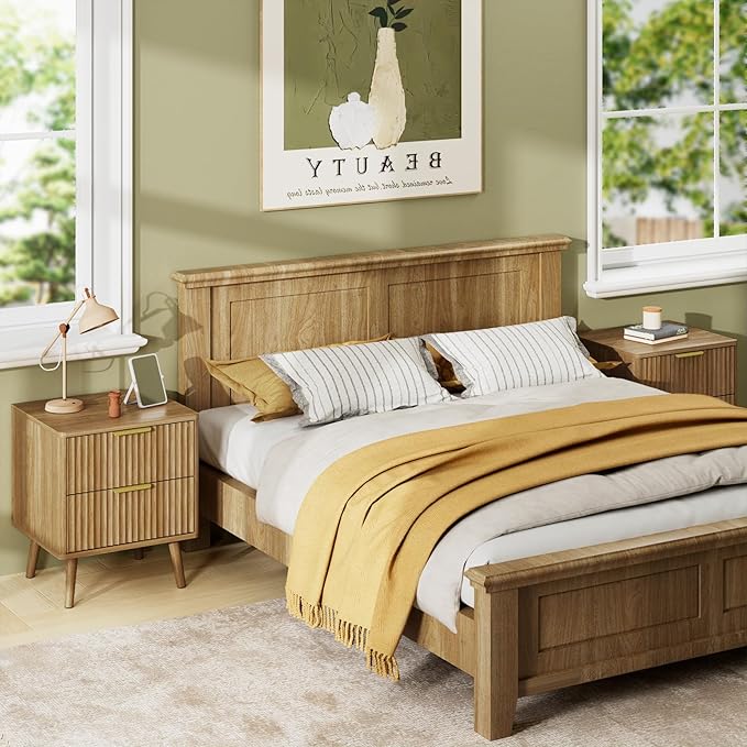 LYNSOM Fluted Dresser and Nightstand Sets 2 Piece, 2-Drawer Nightstands and 6-Drawers Dresser, Wood Bedroom Furniture Set for Home, Bedroom, Hallway, Natural Oak
