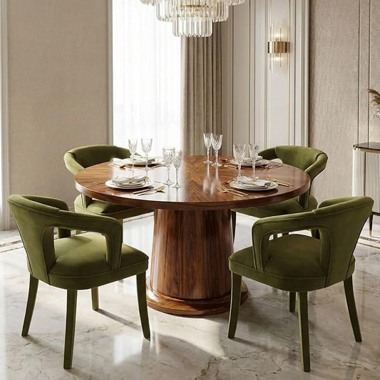 Olive-Green Velvet Dining Chairs Set of 4, Modern Upholstered Solid Wood Kitchen Chairs for Dining Room/Living Room/Restaurant