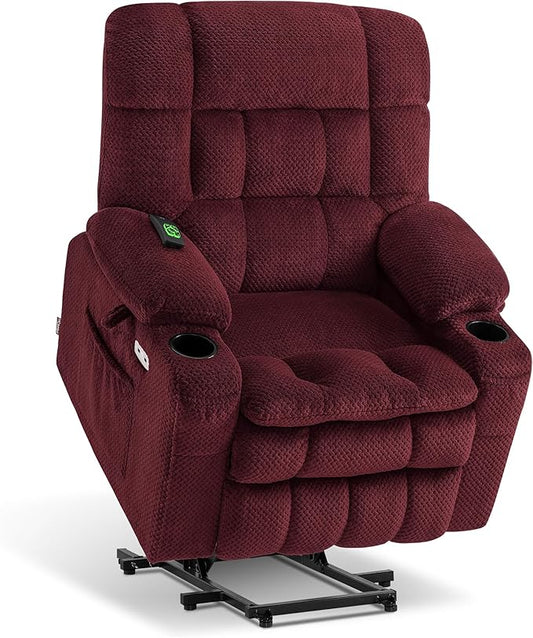 MCombo Dual Motor Power Lift Recliner Chair for Elderly, Lay Flat Lift Chair with Heat and Massage, Petite Lift Chair, Cup Holders, USB A&C Ports, Fabric 7893 (Small, Burgundy)