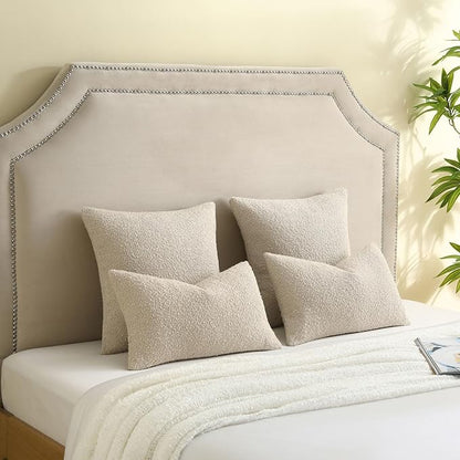 FUTEI Pack of 2 Beige Decorative Throw Pillow Covers 20x20 Inch Soft Cozy Solid Boucle Textured Cushion Case,Modern Home Decor for Couch Bed Living Room