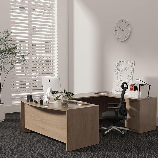 66.93'' U-Shaped Executive Office Desk with File Cabinets (Lime)
