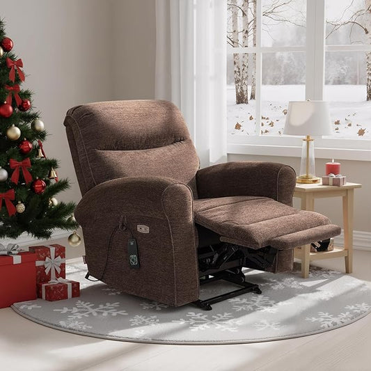 MCombo Dual Motor Power Lift Recliner Chair with Massage and Heat for Elderly, USB Ports, Lay Flat, Fabric 7666 (Dark Brown)