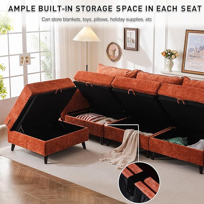 73'' Loveseat Sofa with All Seats Storage, Modular Sectional Couch with Movable Ottoman,Oversized Comfy Couch, 7.8'' Thick Cushion,24.5'' Deep Seat,for Living Room,Bedroom,Apartment,Velet,Orange