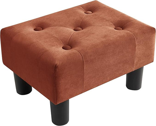 Poofzy Small Foot Stool Ottoman, Velvet Ottoman Foot Rest with Legs, Rectangle Foot Rest for Couch, Footstools and Ottomans Small for Living Room and Entryway (Rrown)
